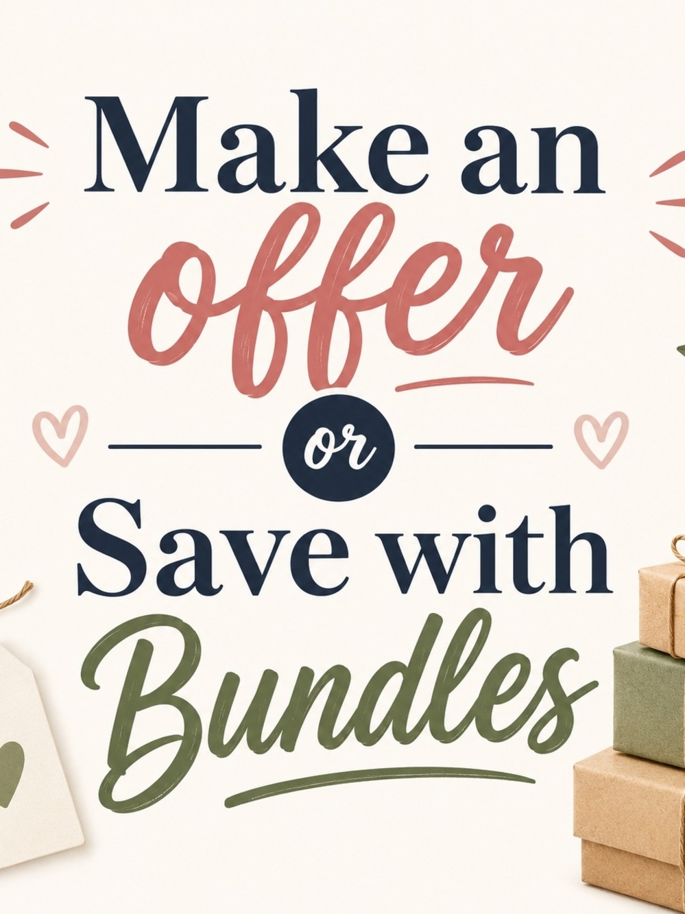 Make an Offer or Save with Bundles Sign - Pink, Navy & Olive